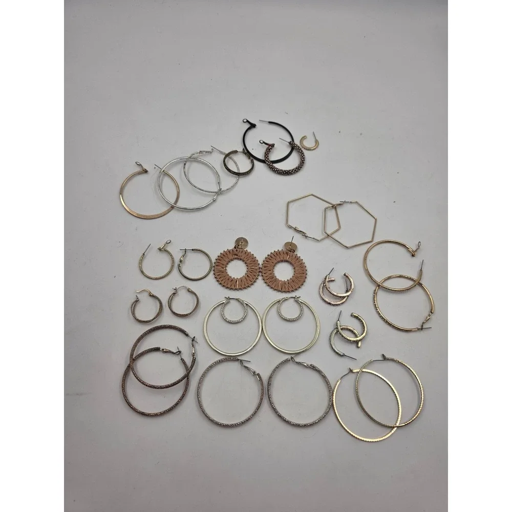 Hoop Earring Lot 12 Pairs Gold Silver Rose Gold Rhinestone Geometric Woven Set